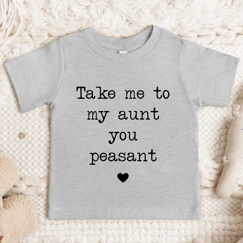 Take Me To My Aunt Peasant Toddler Pullover T-Shirt Funny Vintage Kids Natural T-Shirt I Love My Aunt Natural Tee