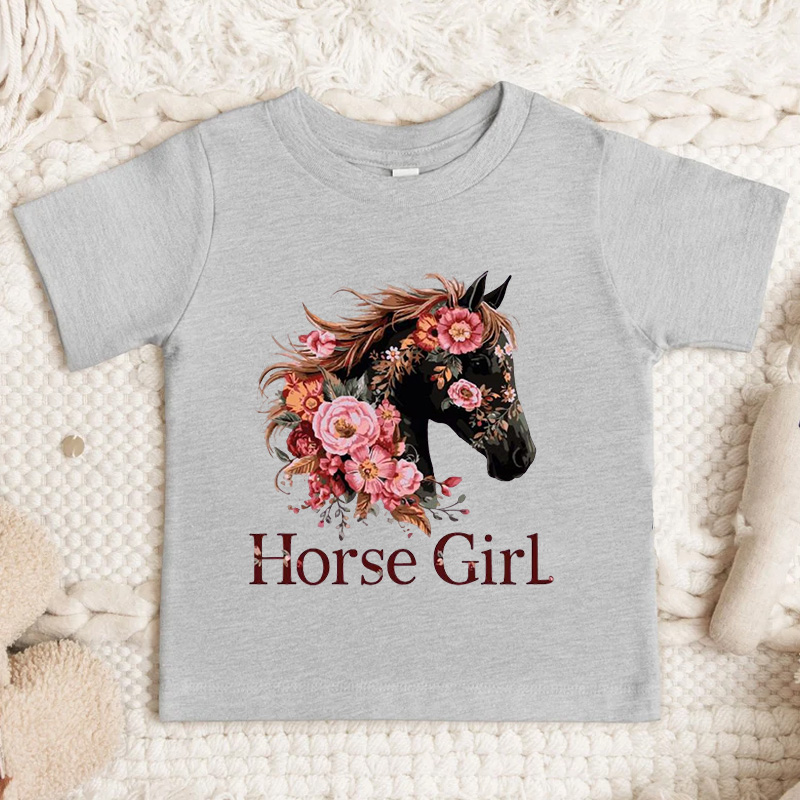 Personalized Horse Kid Equestrian Lover Gift For Kids Cute Floral Pony Riding Outfit Birthday Present Kid's T-Shirt