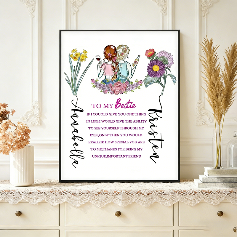 Personalized Bestie Birthday Gift Soul Sister Gift For Her Personalised Wall Art BFF Illustration Friends Picture Bestie Quote Portrait