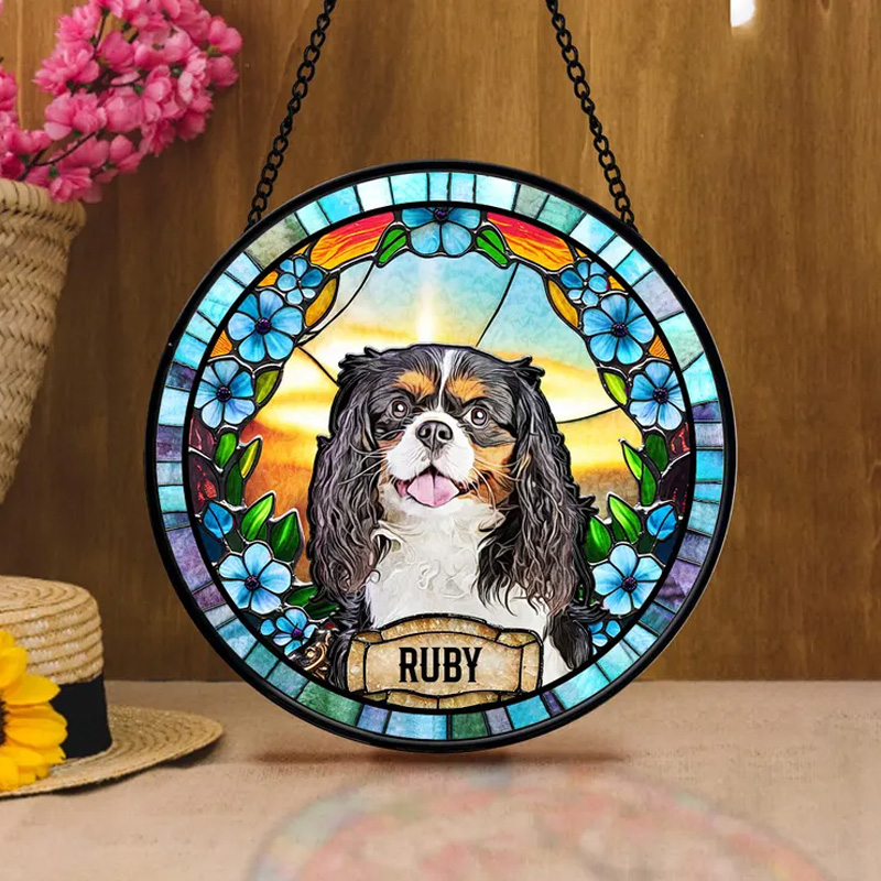 Personalized Dog Portrait Stained Glass Suncatcher Custom Pet Memorial Stained Glass Photo Suncatcher Dog Loss Keepsake Pet Loss Gift