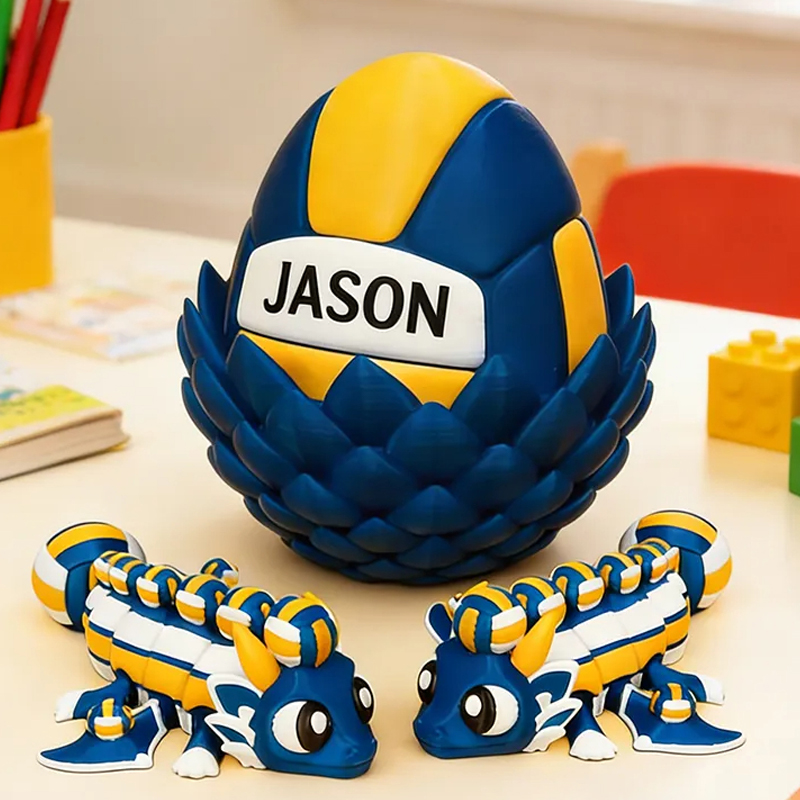 Personalized 3D Printed Volleyball Dragon and Egg Toy Set with Custom Name for Kids and Fans