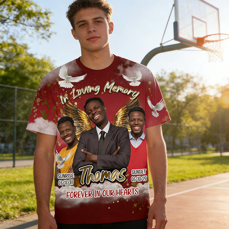 Personalized In Loving Memory All Over Print T-Shirt Custom Photo and Dates Memorial Gift for Family