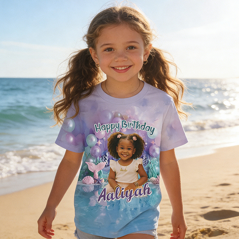 Personalized Princess Castle Birthday All-Over Print T-Shirt Custom Photo and Name Kids Birthday Gift for Little Princess