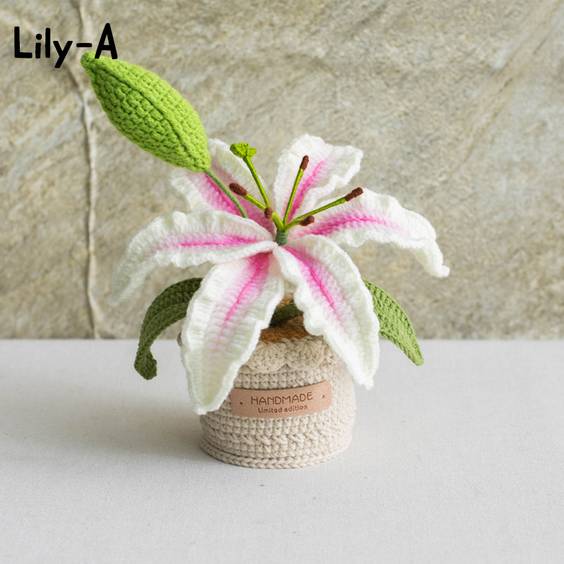 Handmade Crochet Sunflower Rose Lily Flower Pot Mother S Day Birthday Graduation Decor Cute Gift for Her Kid Girlfriend Friend Mom Grandma
