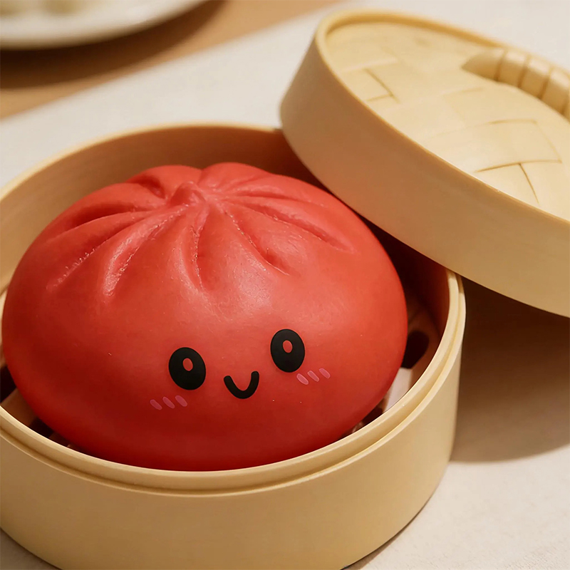 Personalized  Cute Steamed Bun Squeeze Toy Fun Sensory Stress Relief Toy with Steamer Basket for Anxiety Relief