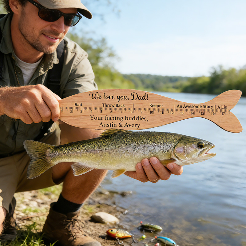 Personalized Wooden We Hooked the Best Papa Fish Style Ruler with Text Birthday Father's Day for Dad