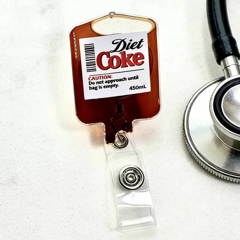 Personalized Diet Coke IV Bag Badge Reel Do Not Approach Until Bag Is Empty Badge Reel Medical ID Holder for Nurses