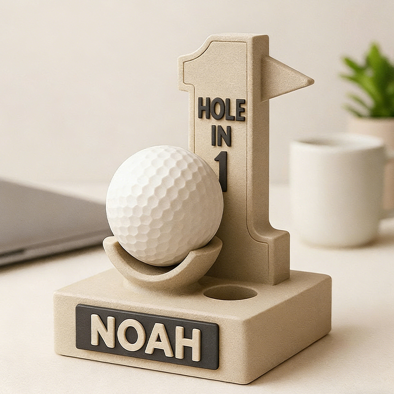 Personalized 3D Printed Hole-in-One Golf Ball Display Stand with Custom Name for Golf Enthusiasts