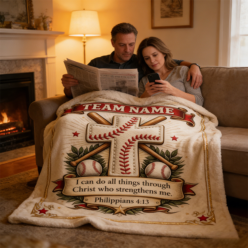 Personalized Baseball Blanket with Family Name and Inspirational Verse for Sports Enthusiasts and Believers Alike