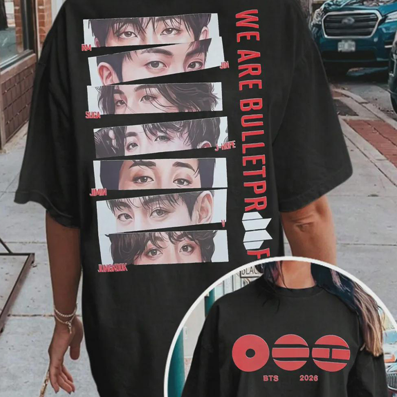 Personalized BTS We Are Bulletproof Tour 2026 T-Shirt Member Eyes Art K-Pop Tee for ARMY