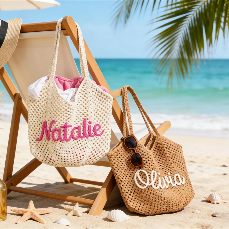 Personalized Beach Tote Bags Bridesmaid Gift Bag Crochet Beach Totes Bachelorette Party Gift Bags Wedding Party Gifts Mother's Day Gift