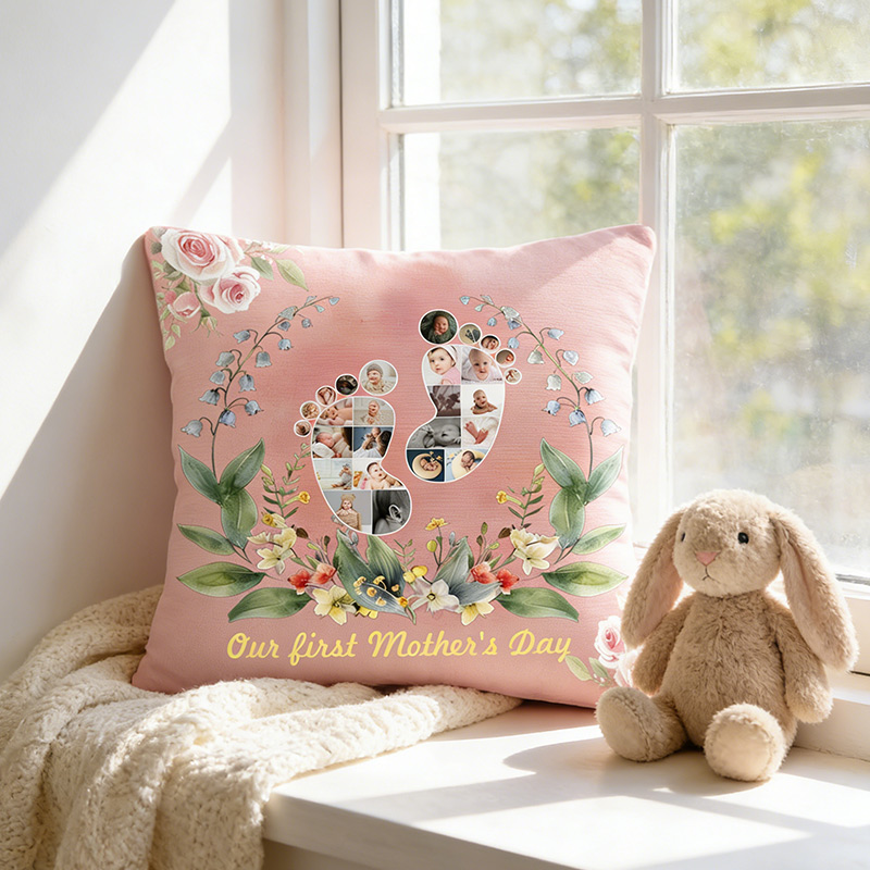 Personalized New Mom Birth Flower Pillow with Baby Photos Happy 1st Mother's Day Throw Pillow Mothers Day Gift For Mom
