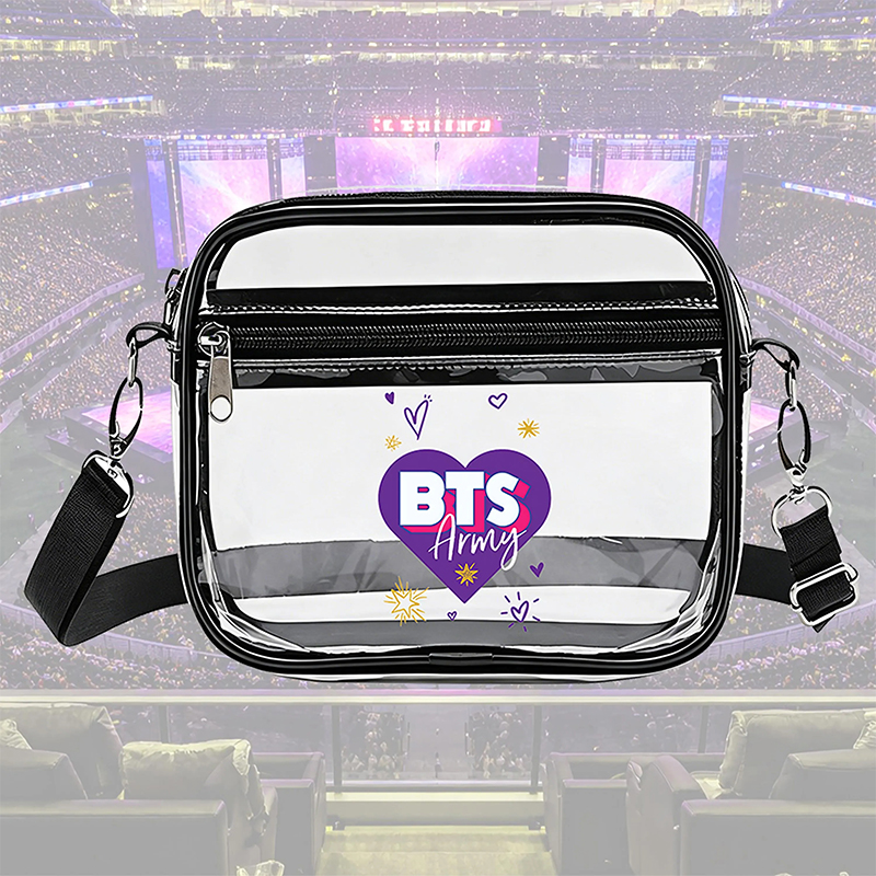 Personalized BTS Clear Crossbody Bag Custom K-Pop Concert Transparent Stadium Bag Bangtan Army Bag for Women Girls Fans Concert Gift