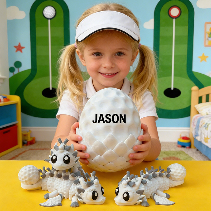 Personalized 3D Printed Golf Dragon and Egg Toy Unique Gift for Golf Lovers on Birthday 