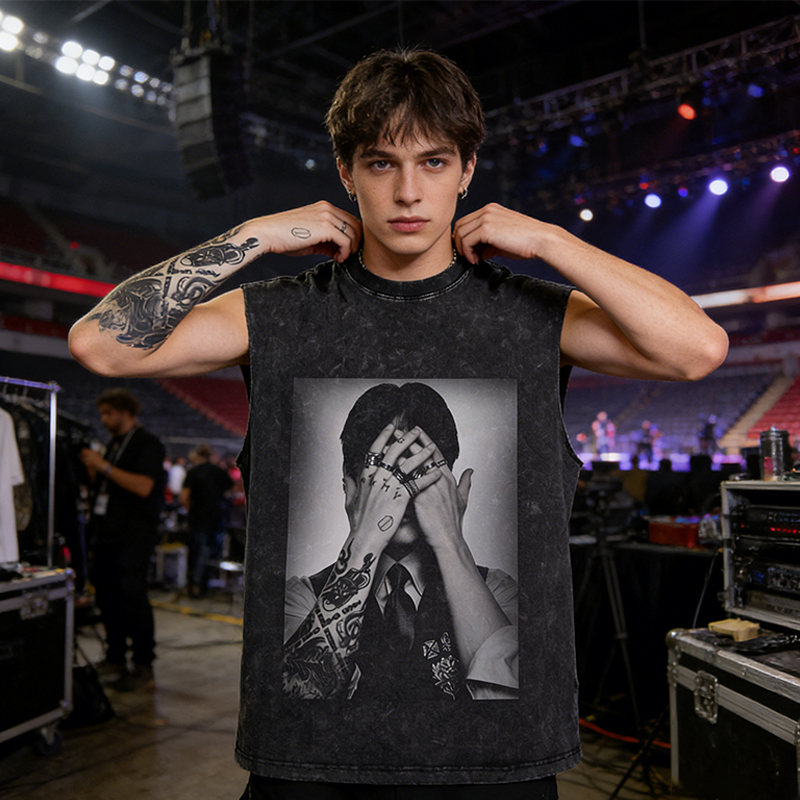 Personalized Jungkook Tattoo Portrait Vintage Wash Tank Top Kpop ARMY Gift