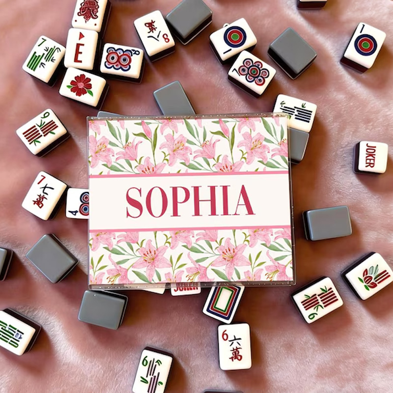 Personalized Mahjong Card Cover with Chinoiserie Sleeve Trifold NMJL Holder Gift for Mahjong Lovers