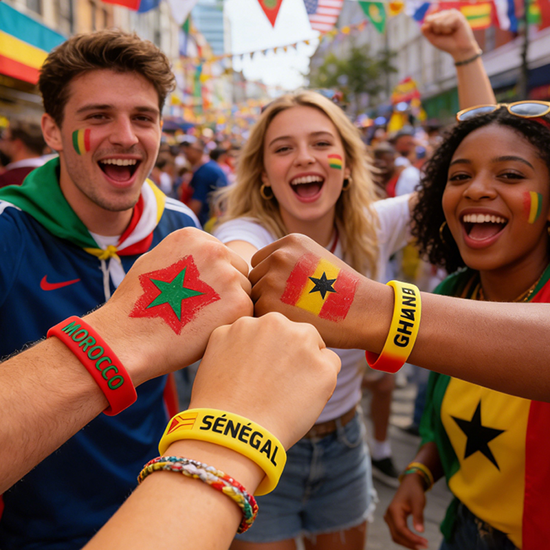 Personalized Country Name and Flag Printed Silicone Band Football Silicone Wristband Team Flag Bracelet Sports Fan Gift Party Favor