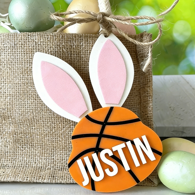 Personalized Basketball Easter Basket Tag Custom Name Bunny Label Gift for Kids on Easter Day
