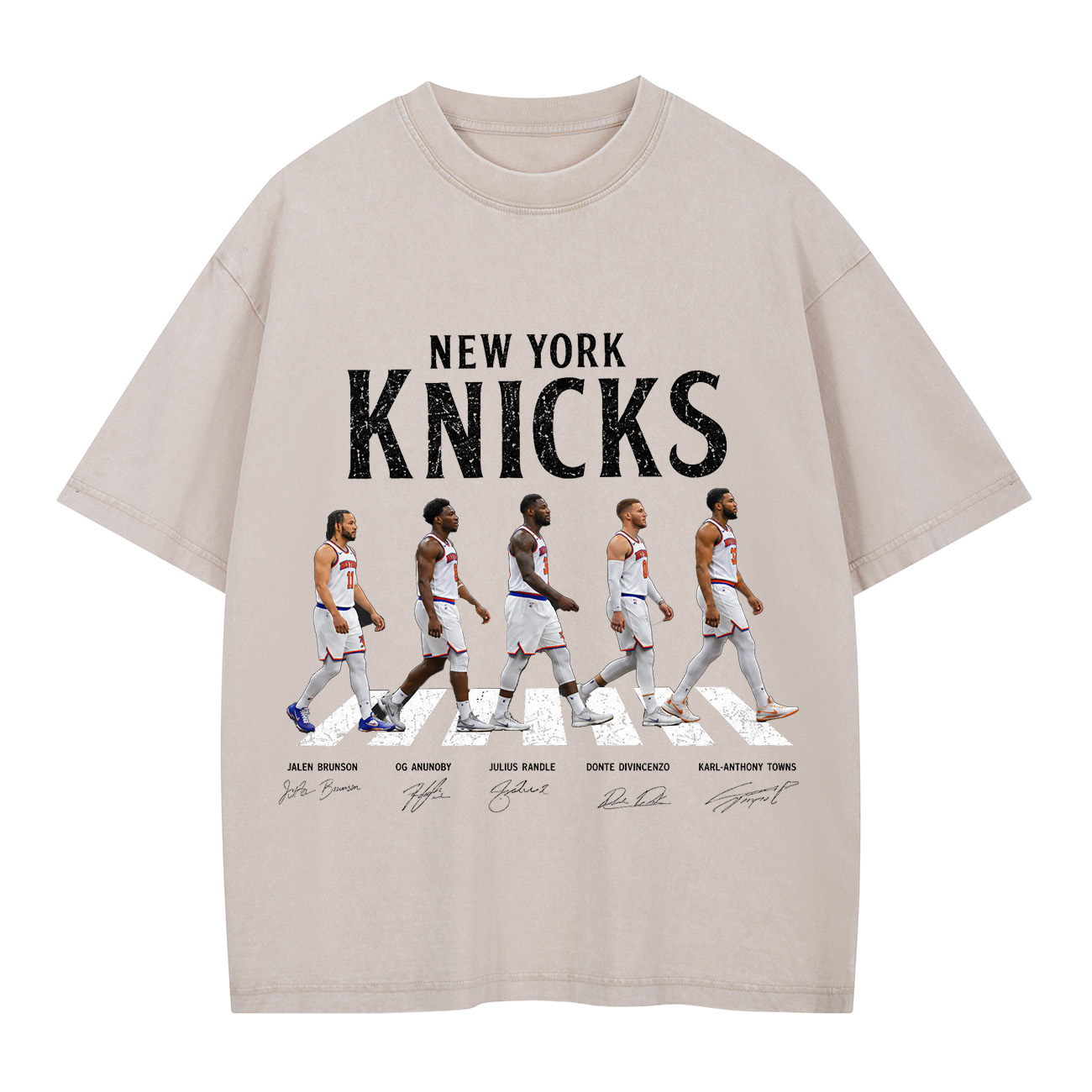 New York Basketball Stars Walking Graphic Washed T-shirt Vintage Rock‑Inspired Street Style Shirt