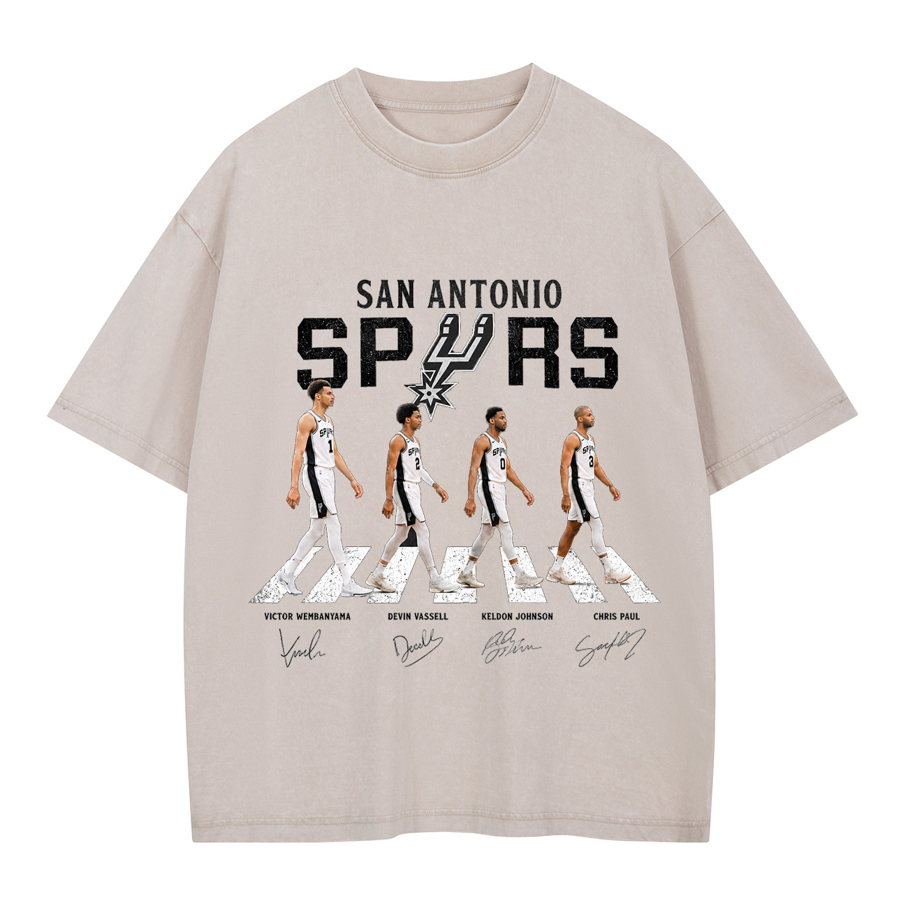 San Antonio Basketball Legends Walking Graphic Washed T-shirt Vintage Rock‑Inspired Streetwear Shirt