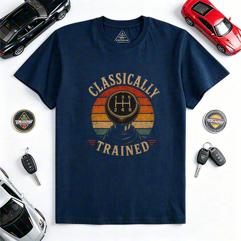 Classically Trained Manual Gear Shift Driver Crew Neck T-Shirt Vintage Style Tee for Stick Shift Car Enthusiasts