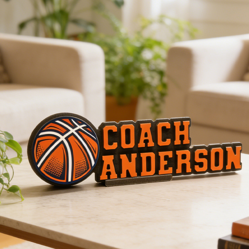 Personalized 3D Printed Basketball Themed Desk Nameplate for Coaches