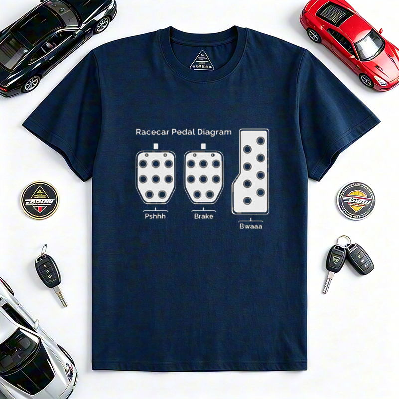 Funny Racecar Pedal Diagram Humor Crew Neck Short Sleeve T-Shirt for Turbo JDM Racing & Automotive Car Enthusiasts