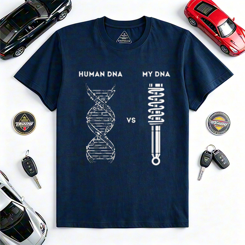 My DNA Is Car Suspension Coil Spring Humor Crew Neck Tee for Car Tuning Modding & Automotive Gearhead Enthusiasts