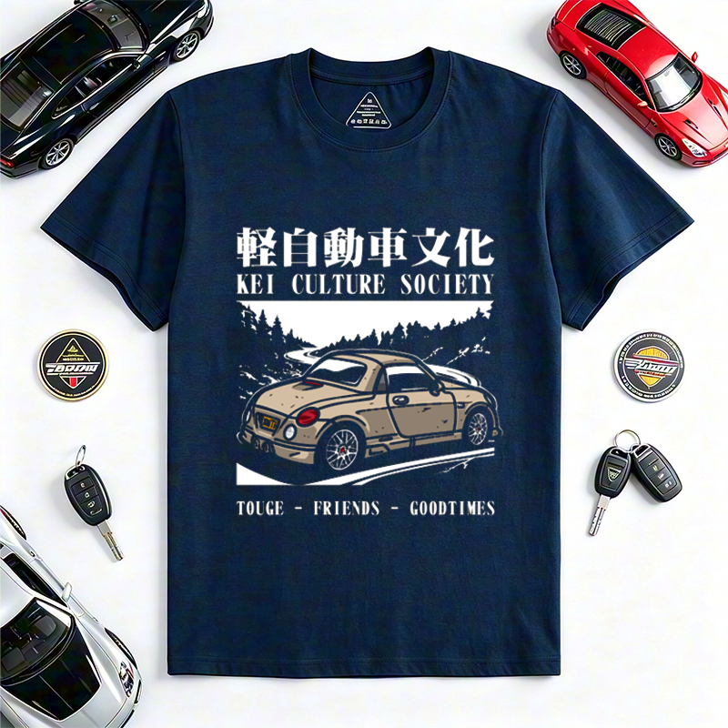 Japanese Kei Car Touge Drift Culture Crew Neck Short Sleeve Tee for JDM Kei Auto & Mountain Road Racing Enthusiasts