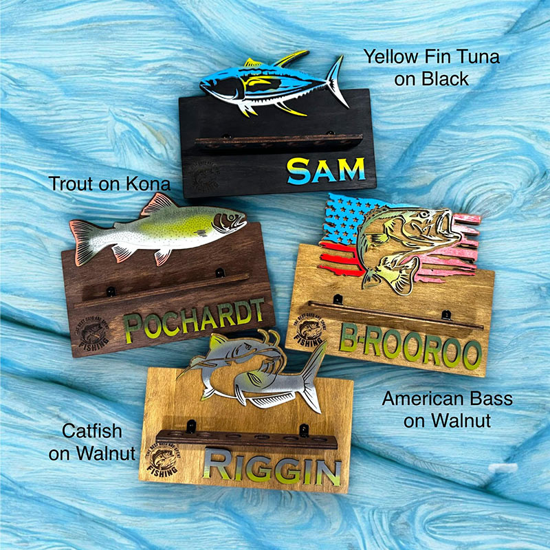 Personalized Reel Cool Dad Wood Fishing Rod Holder Custom Name 6-Rod Wall Rack for Dad Grandpa Fishing Lovers
