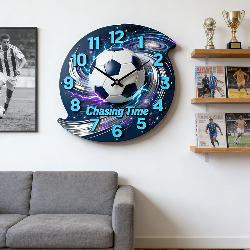 Personalized Galaxy Soccer Clock with Custom Text and Dynamic Design for Sports Lovers 