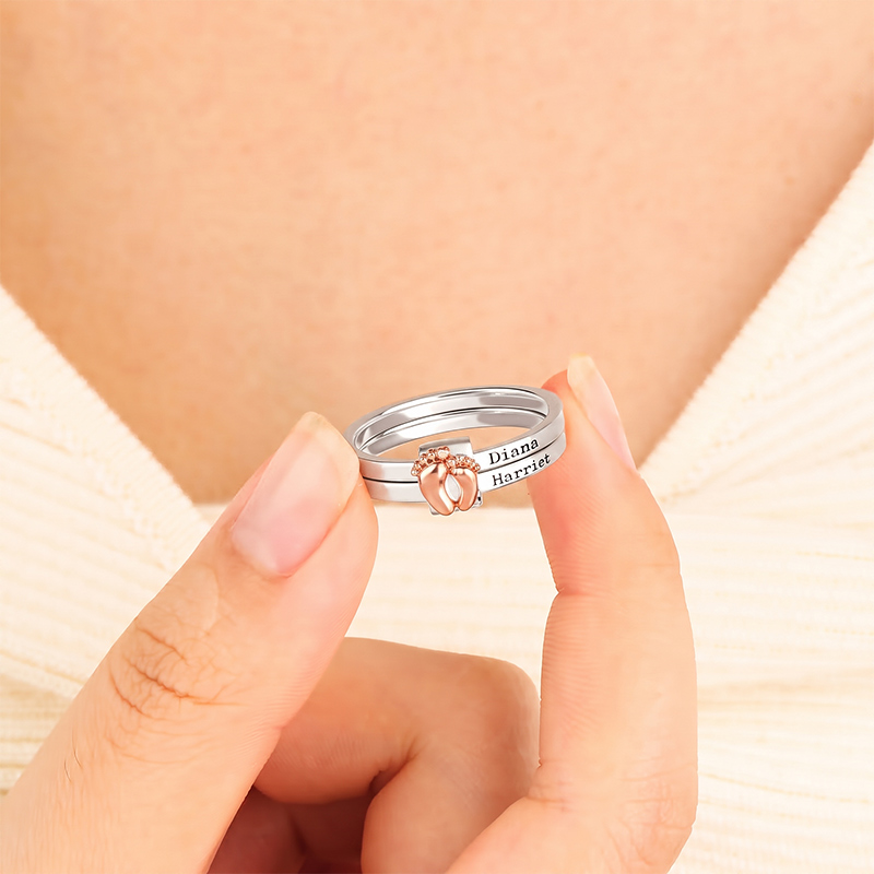 Personalized Foot Stacking Rings with Engraved 2-5 Names Family Jewelry Birthday Mother's Day Gift for Mom Grandma