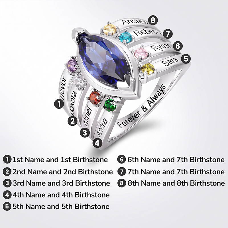 Personalized Dainty Birthstone Ring with Engraved Name Women Jewelry Birthday Mother's Day Gift for Mom Grandma