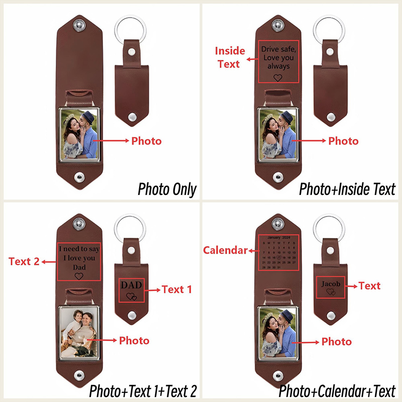 Personalized Engraved Leather Keychain with Photo Custom Daddy Keyring Drive Safe Gift for Dad Fathers Day Gift from Kids Anniversary Gift