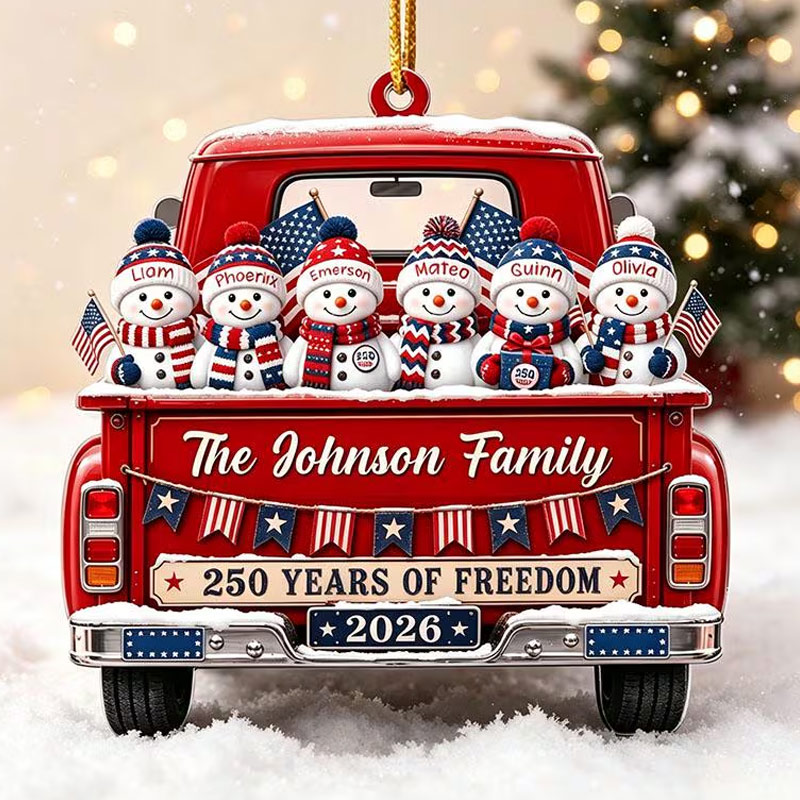 Personalized Family Snowman Christmas Ornament Custom Family Name 250 Years Of Freedom 2026 Christmas Tree Decor Gift For Family