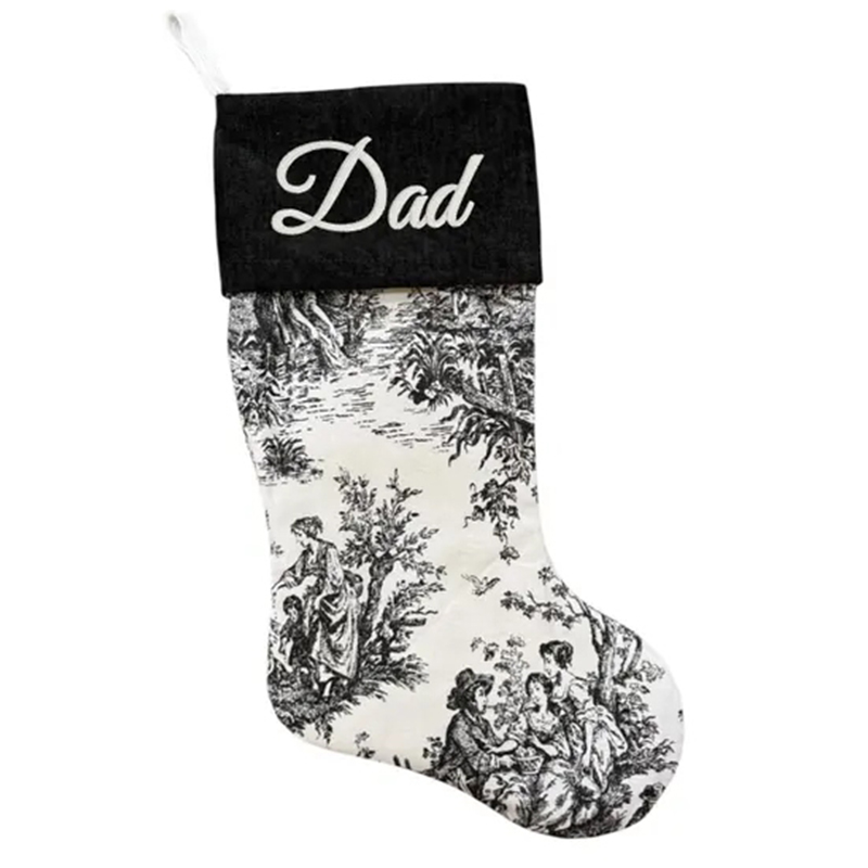 Personalized Toile Christmas Stockings Custom French Country Holiday Decor Farmhouse Stockings Elegant Monogrammed Name Stocking Family Christmas Gift