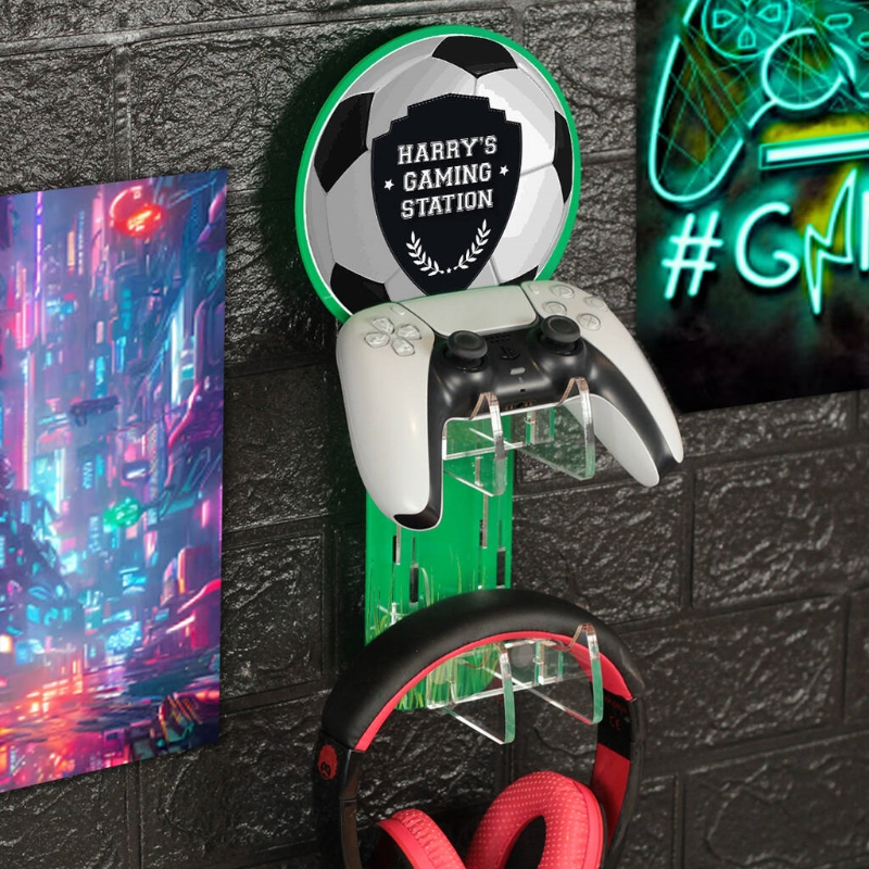 Personalized Wall Mounted Soccer Controller And Headset Holder for Soccer Fans