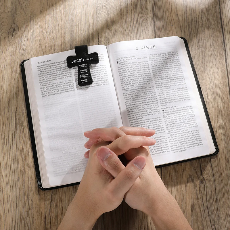 Personalized Inspirational Bible Verses Cross PU Leather Magnetic Bookmark Clip First Communion Baptism Back to School Gift for Christians Bookworms
