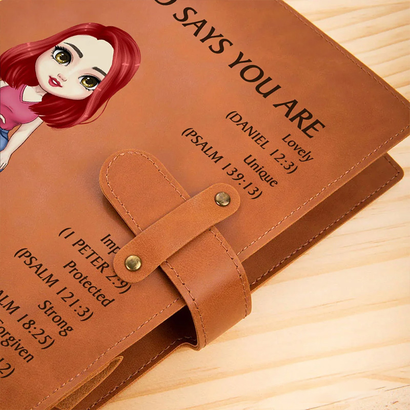 Personalized God Says You Are Cartoon Character A5 Leather Notebook Cover with Name Birthday Baptism Gift for Christian