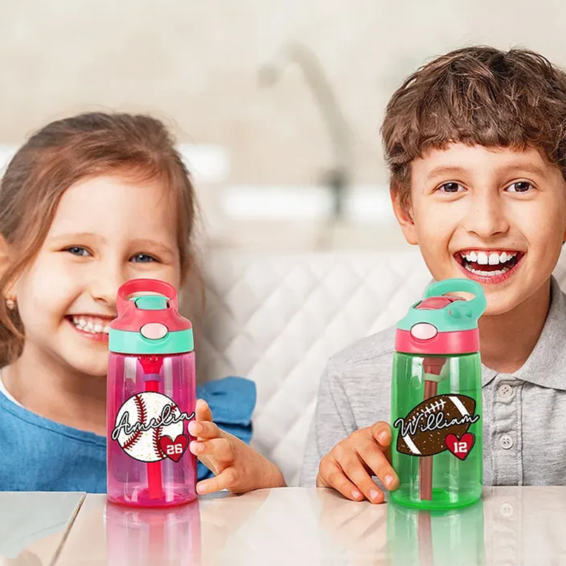 Personalized Kids' Sports Water Bottles with Custom Name and Fun Athletic Designs