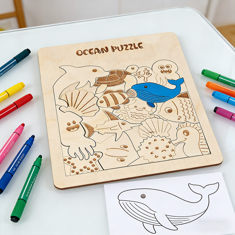 Personalized Wooden Coloring Puzzle for Kids Custom Name Fun DIY Art and Educational Gift