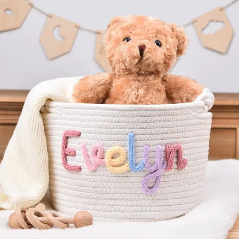 Personalized Baby Shower Basket Cotton Name Rope Basket New Born Gift Baby Toys Storage
