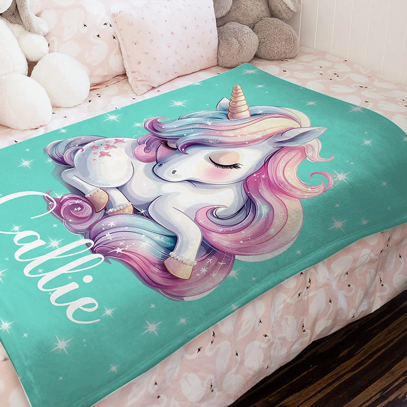 Personalized Dream Horse Soft Throw Blanket with Name Nursery Decor Baby Shower Birthday Gift for Newborns Girls