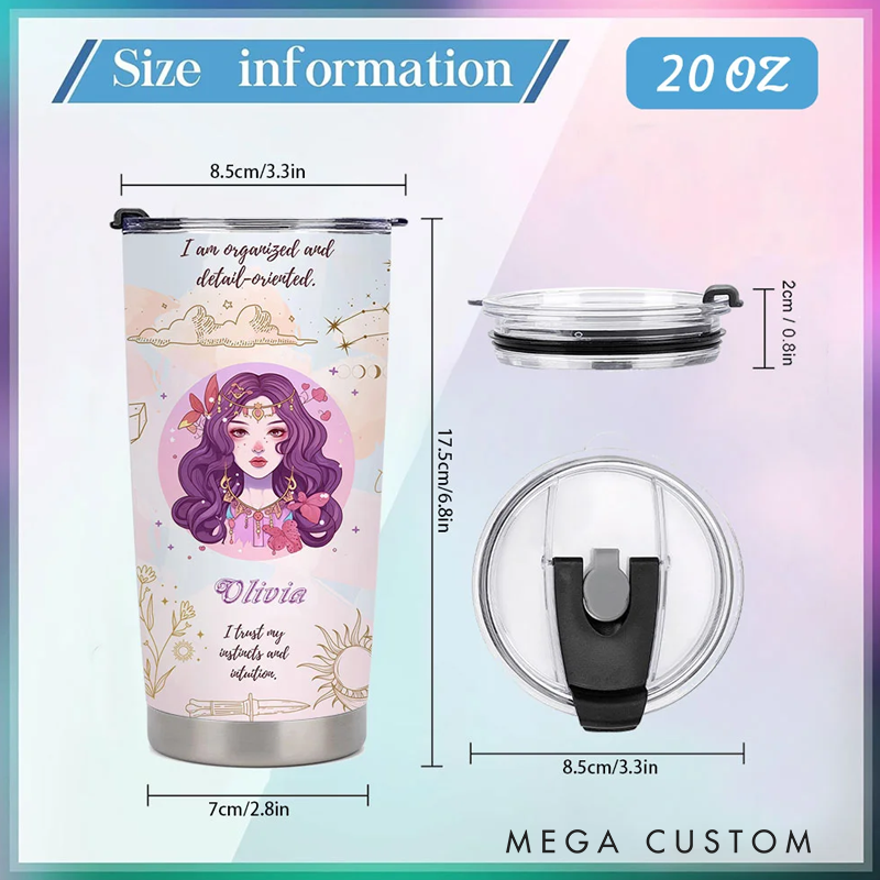 Personalized Zodiac Sign Constellation 20oz Tumbler Affirmation Coffee Cup with Name Birthday Astrology Gift for Family Friend