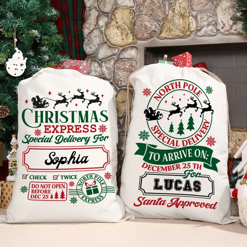 Personalized Christmas Word Cloud Canvas Drawstring Gift Bag with Name Christmas Gift for Friends Family