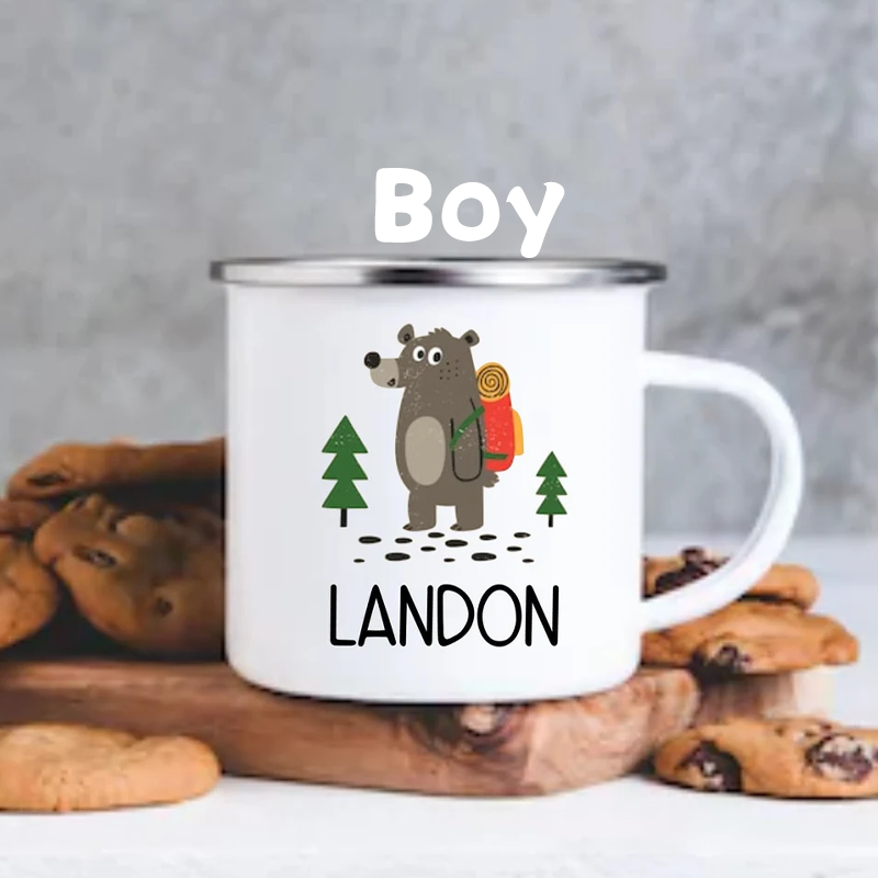 Personalized Kid Camp Hiking Mug Custom Mug Bear Hiking Hot Cocoa Gift for Kid Outdoors Hiking Lovers