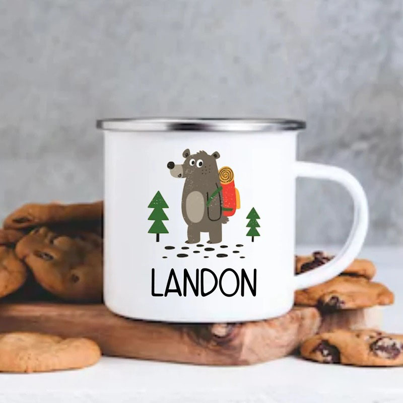 Personalized Kid Camp Hiking Mug Custom Mug Bear Hiking Hot Cocoa Gift for Kid Outdoors Hiking Lovers