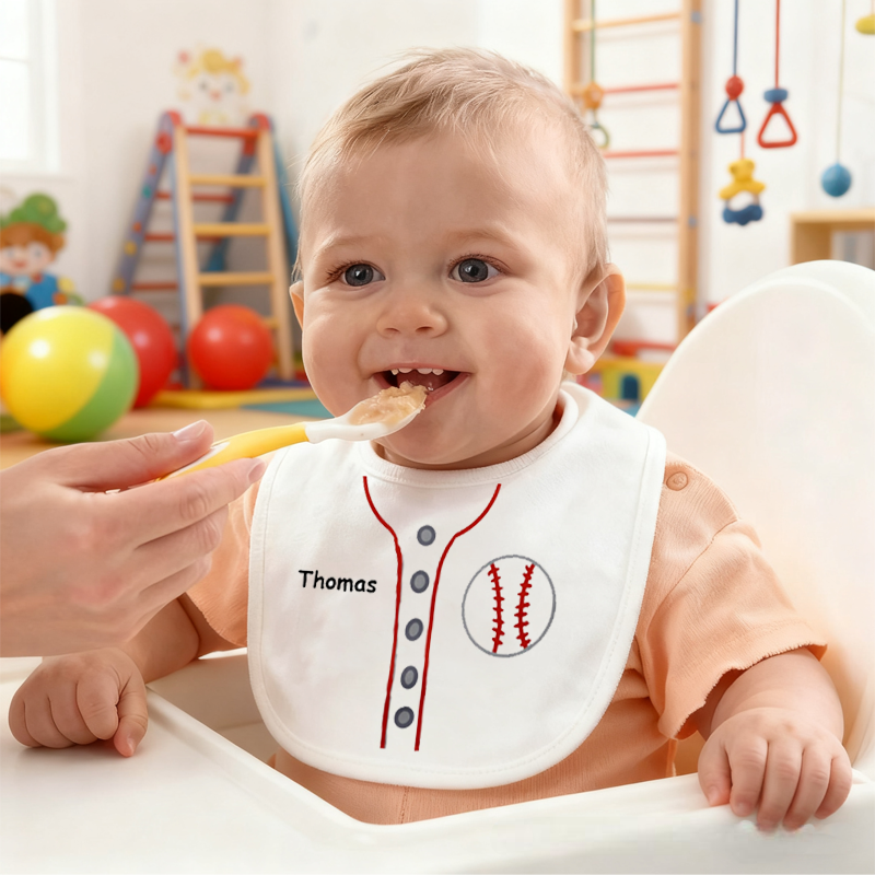 Personalized Baseball Baby Bib Baby Bib with Name Feeding Accessory Baby Shower Welcome Christmas Gift for Baby Kid