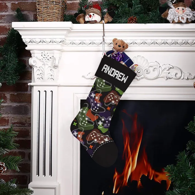 Personalized Gamer Christmas Stocking for Kid Gaming Custom Gaming Controller Xmas Gift for Game Lover