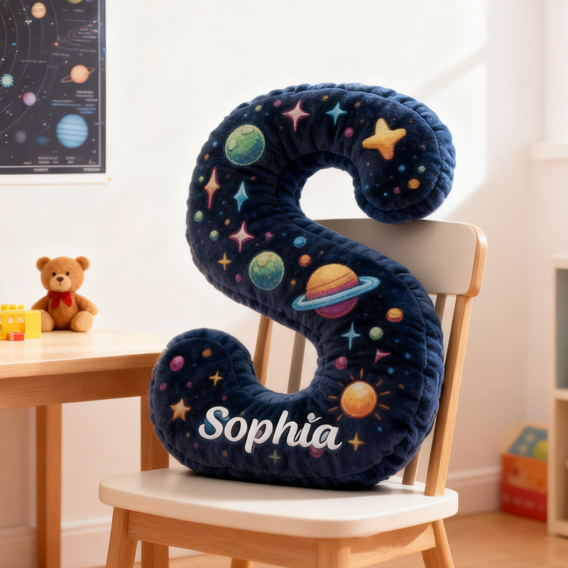 Personalized Neon Space Alphabet Pillow Galaxy Letters Pillow Galaxy Astronaut Rocket Planet Pillow Gifts for Kid Science Fiction Fans